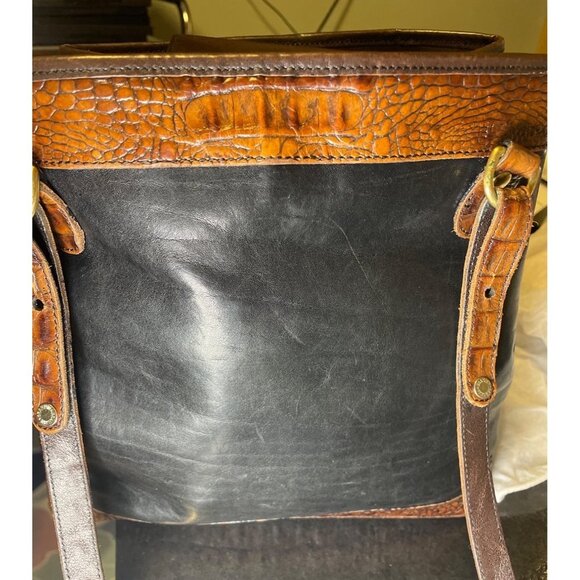 Vintage Brahmin Black Brown Croc Print Double Strap Bucket Handbag - Picture 14 of 14